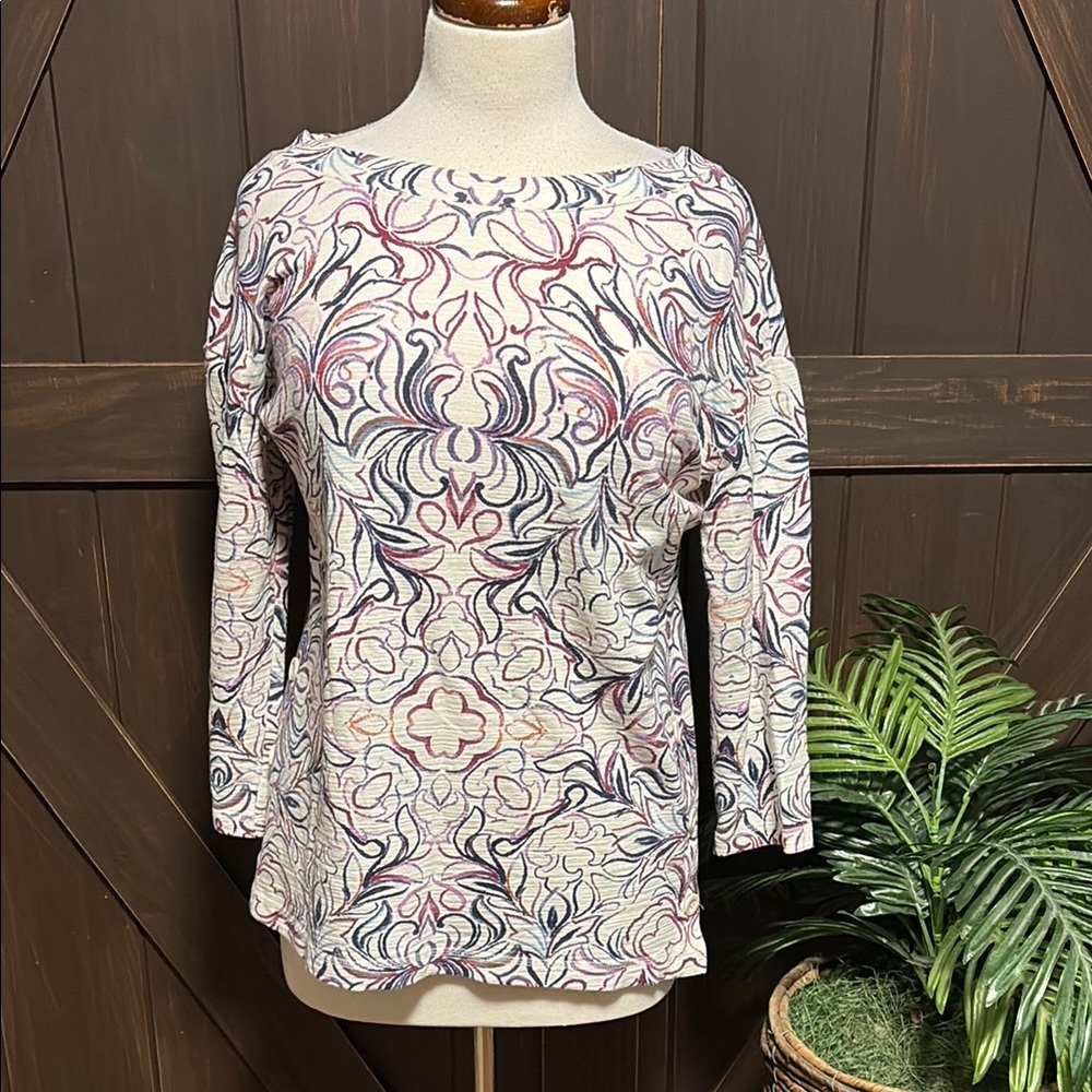 Talbots Pink and Blue Relaxed Blouse with Graphic Design